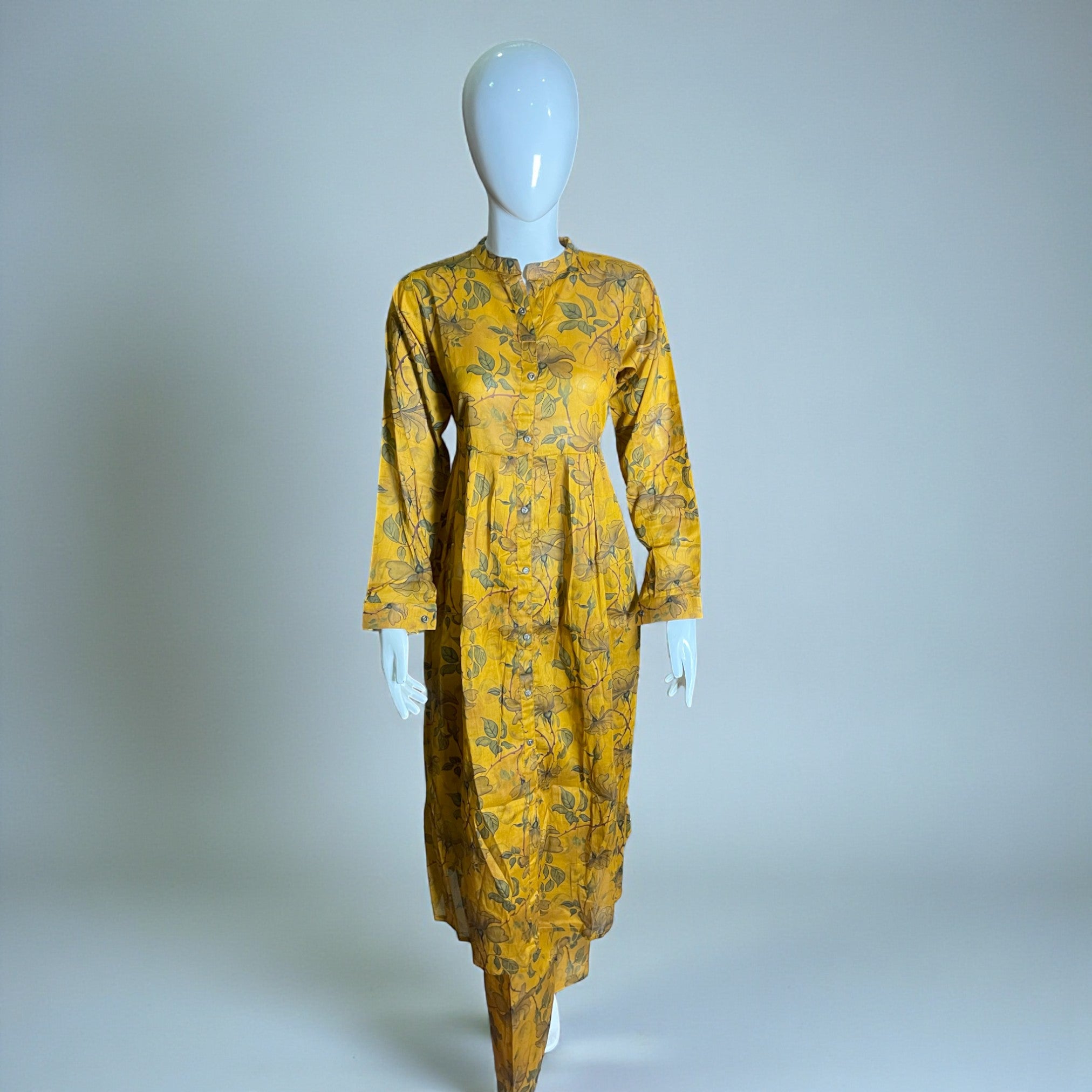 Ready To Wear Stitched Mustard Yellow Printed Maxi Dress