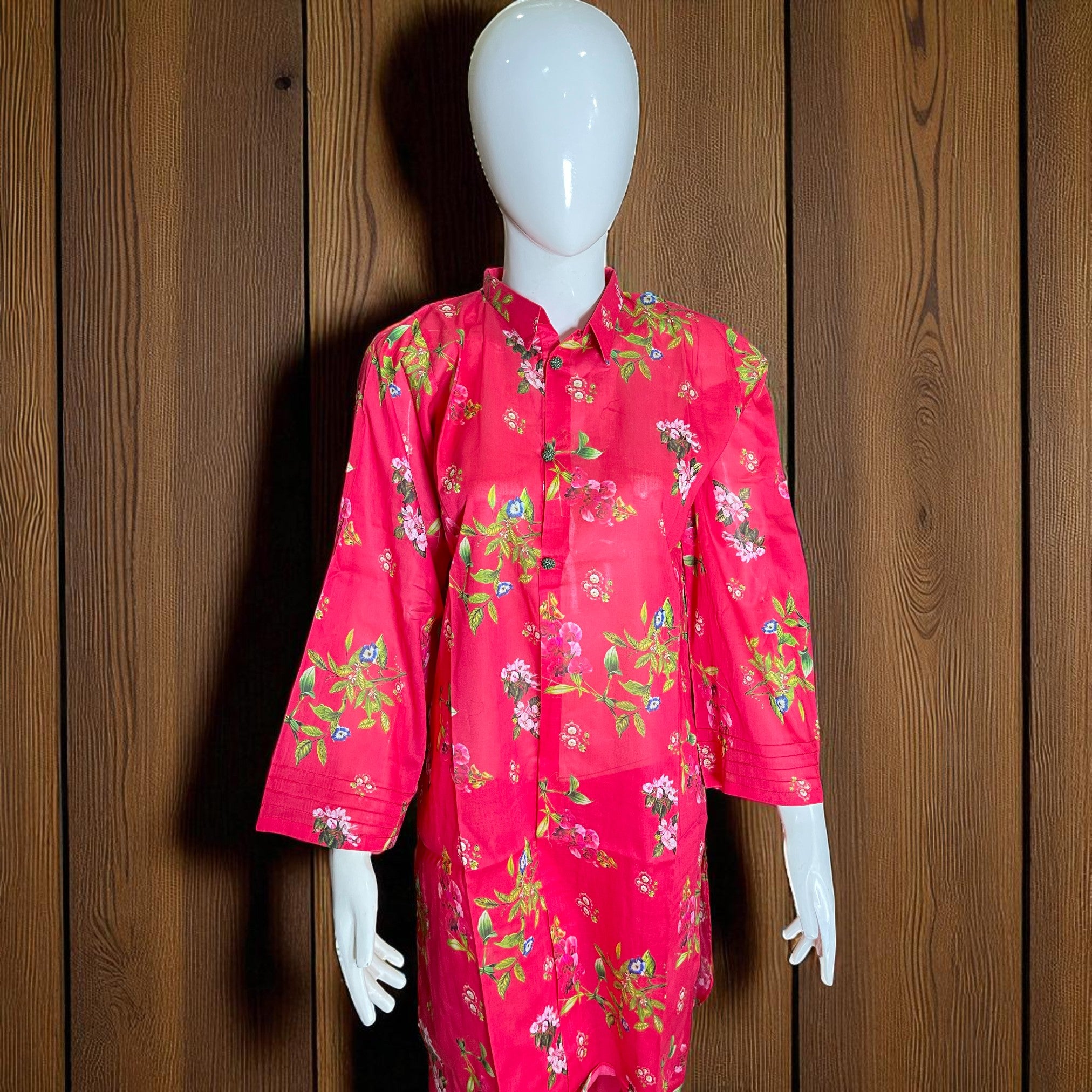 Ready To Wear Stitched Bright Pink Floral Printed Cotton 2-Piece Salwar Kameez