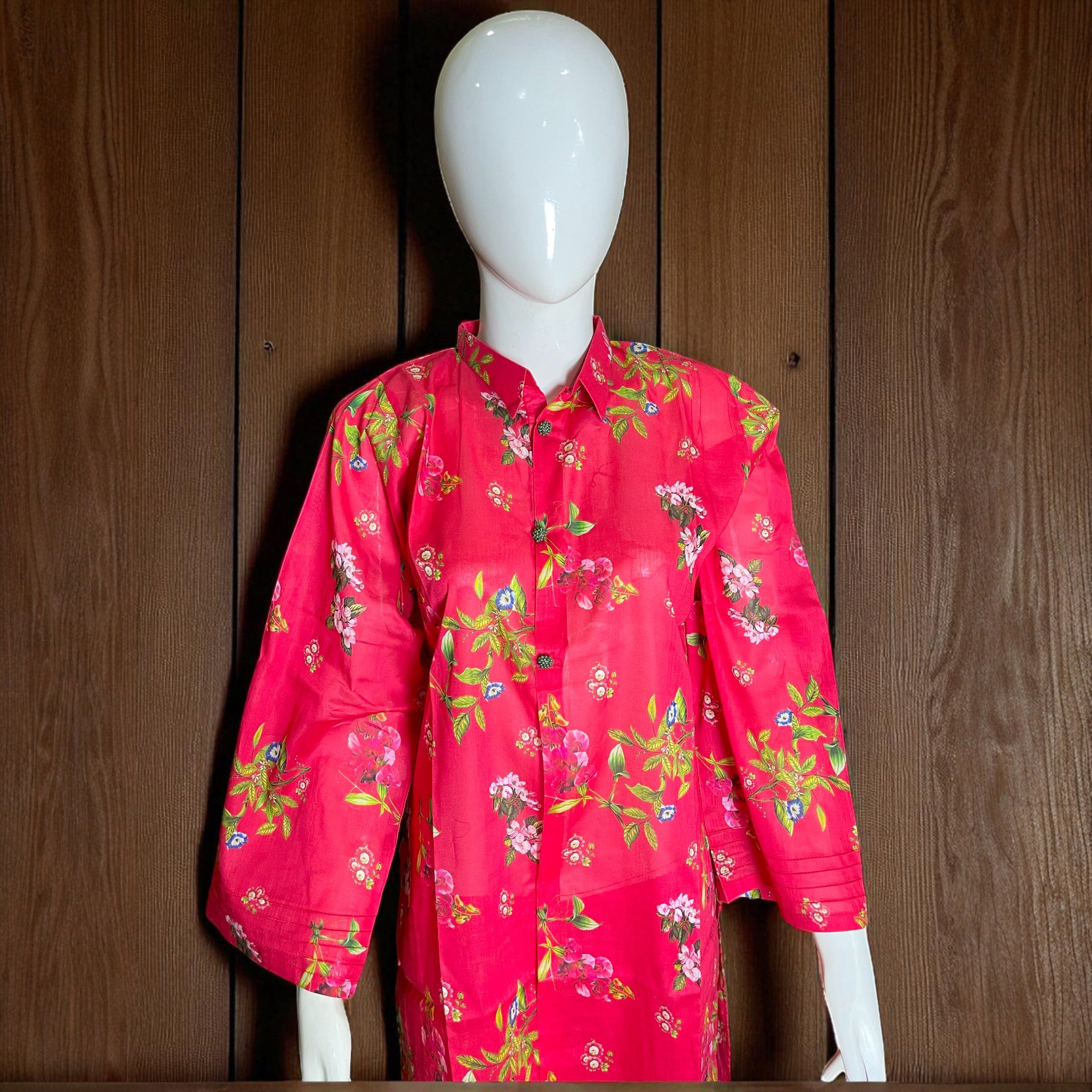 Ready To Wear Stitched Bright Pink Floral Printed Cotton 2-Piece Salwar Kameez