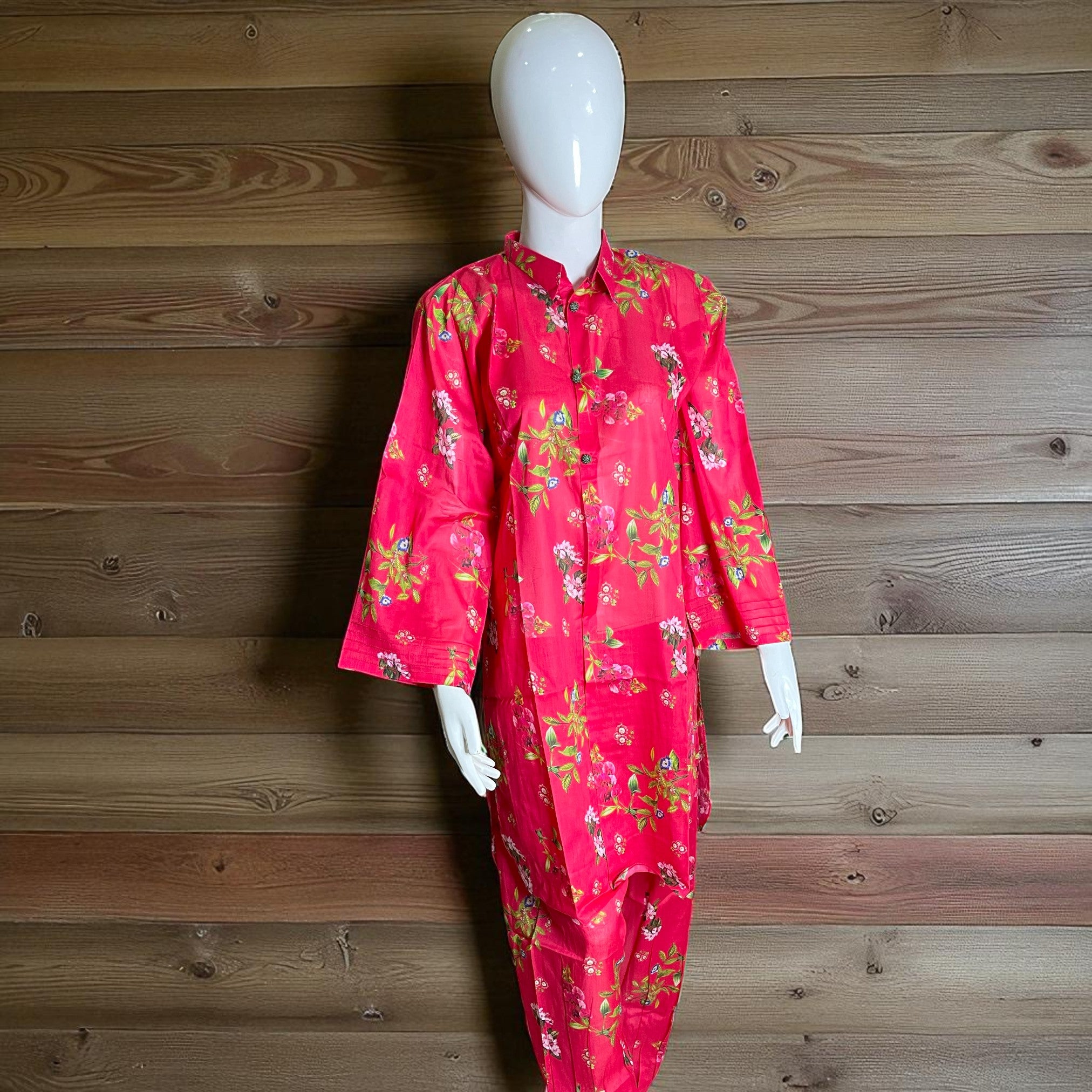 Ready To Wear Stitched Bright Pink Floral Printed Cotton 2-Piece Salwar Kameez
