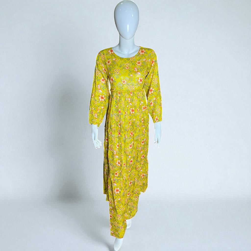 Ready To Wear Stitched Yellow Floral Printed Maxi Dress