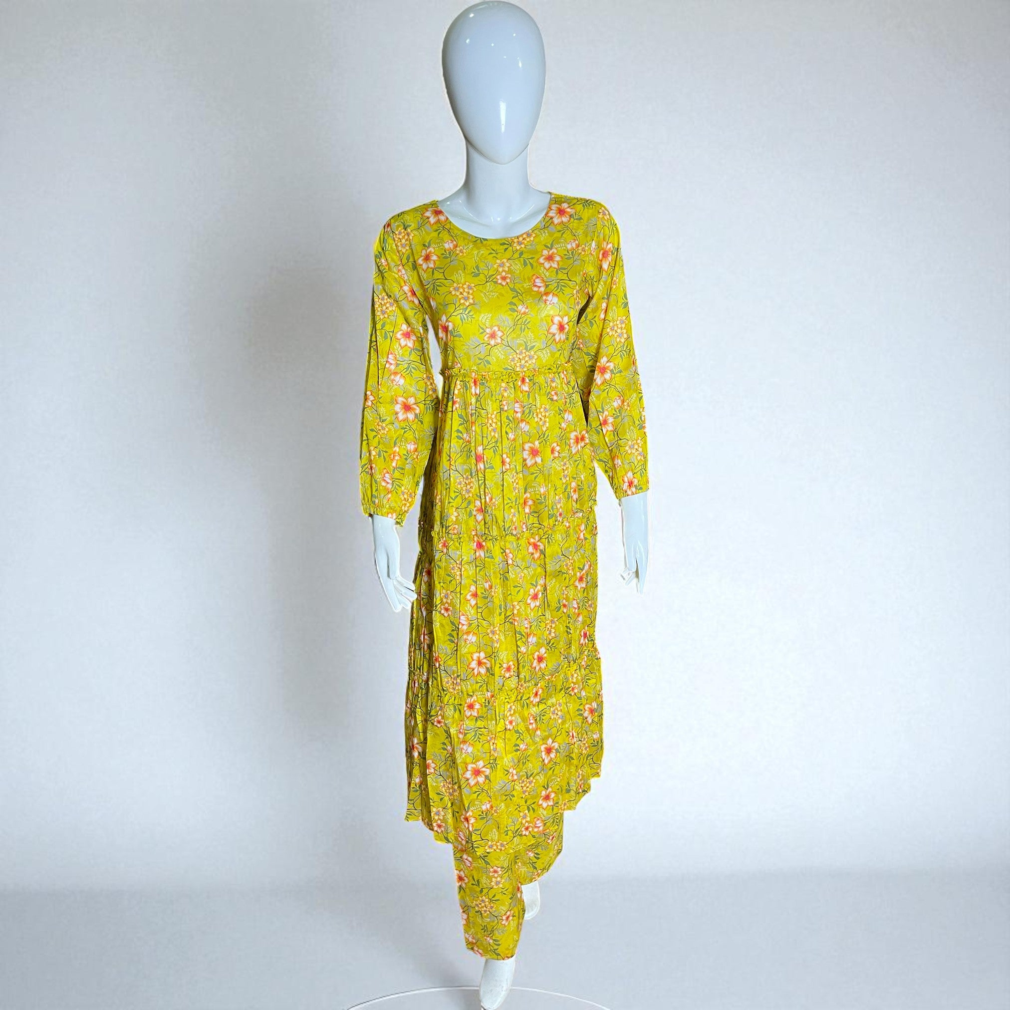 Ready To Wear Stitched Yellow Floral Printed Maxi Dress