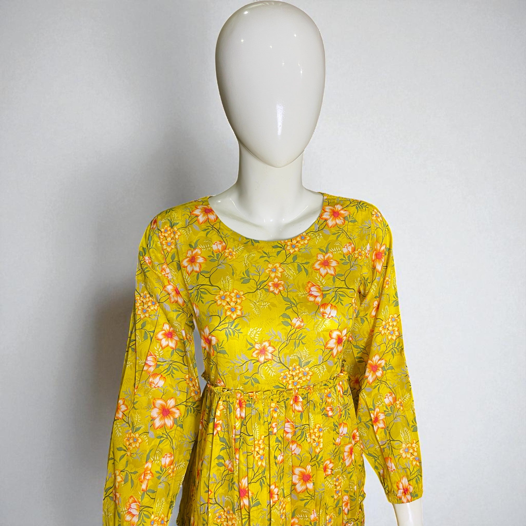 Ready To Wear Stitched Yellow Floral Printed Maxi Dress