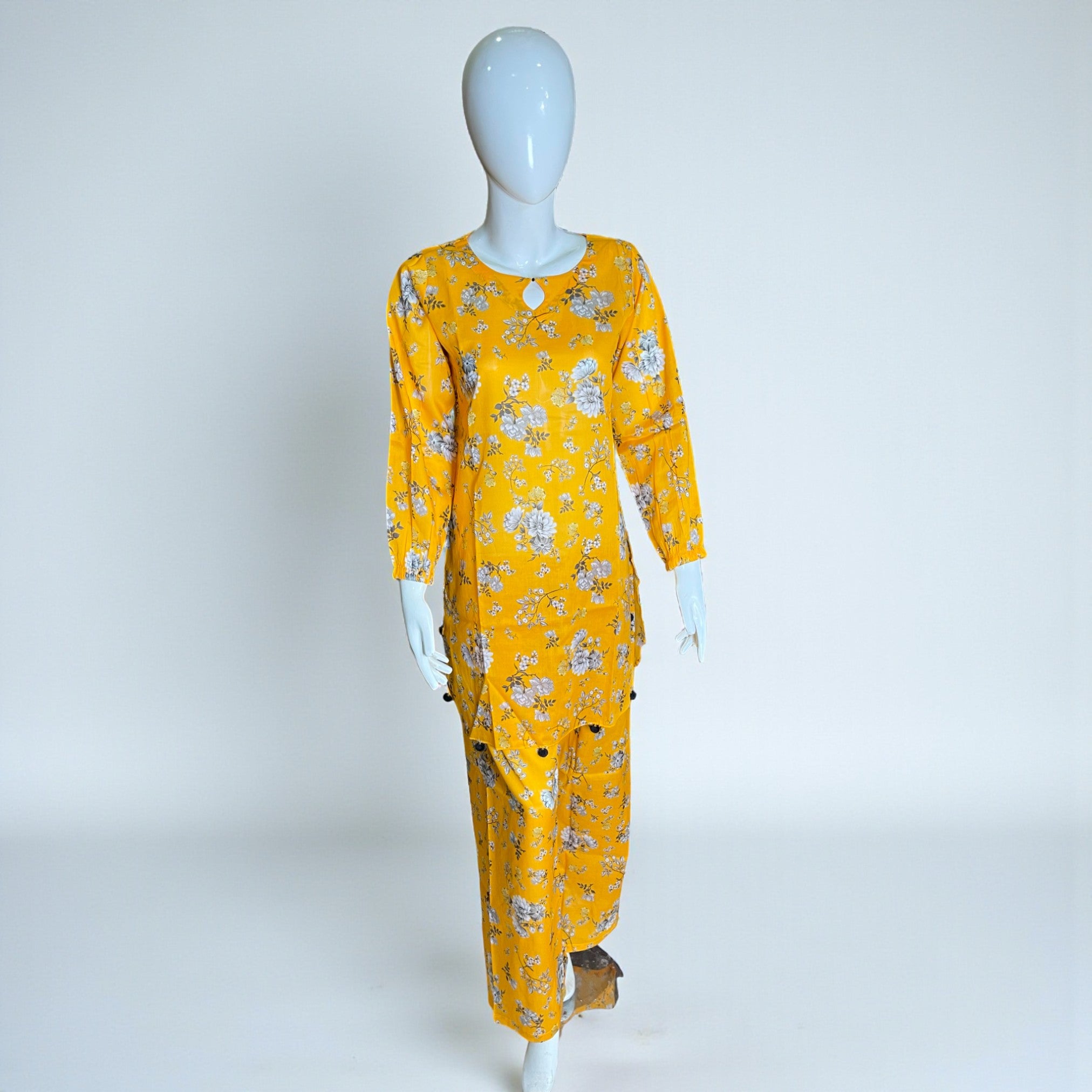 Ready To Wear Stitched Yellow Floral Printed Cotton 2-Piece Salwar Kameez