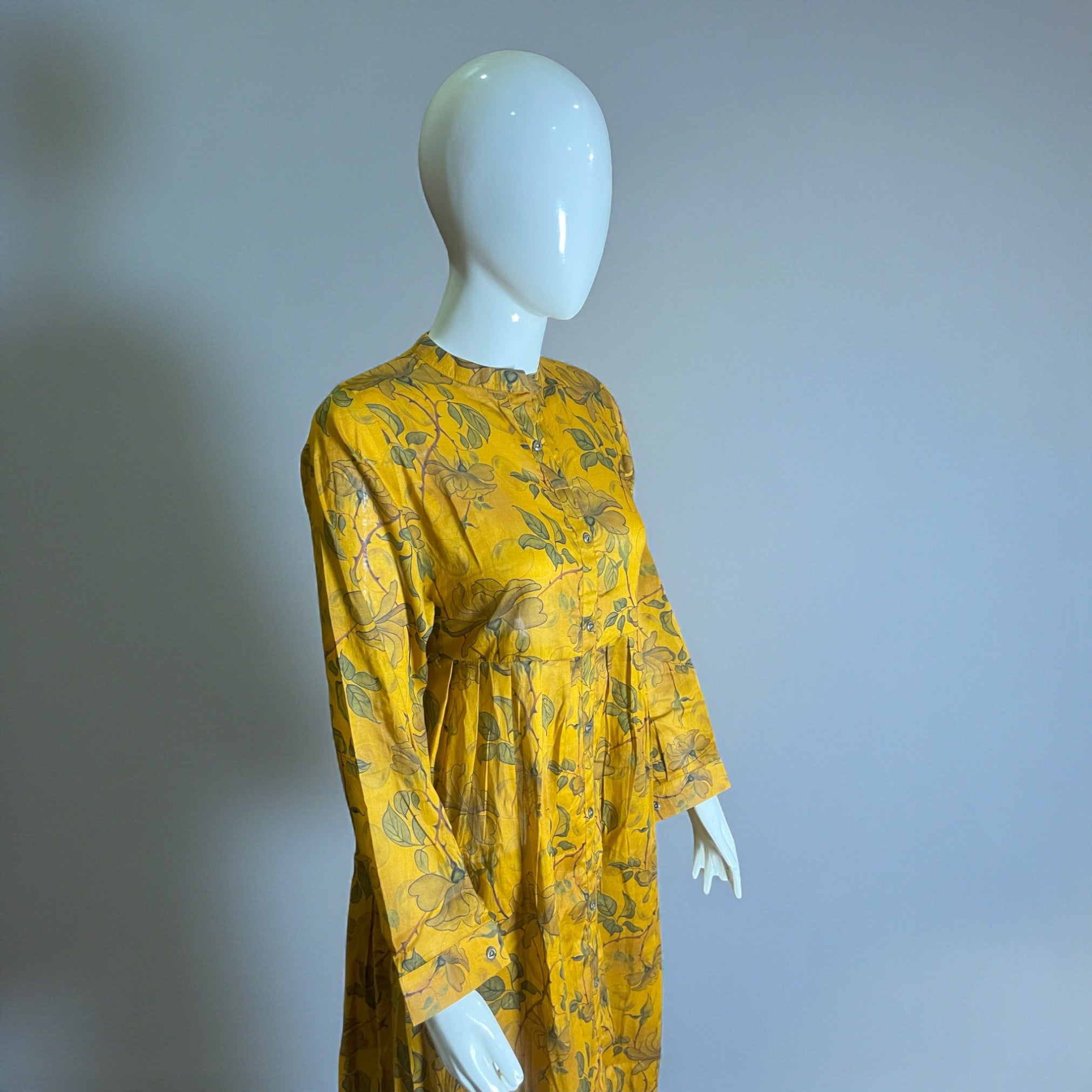 Ready To Wear Stitched Mustard Yellow Printed Maxi Dress