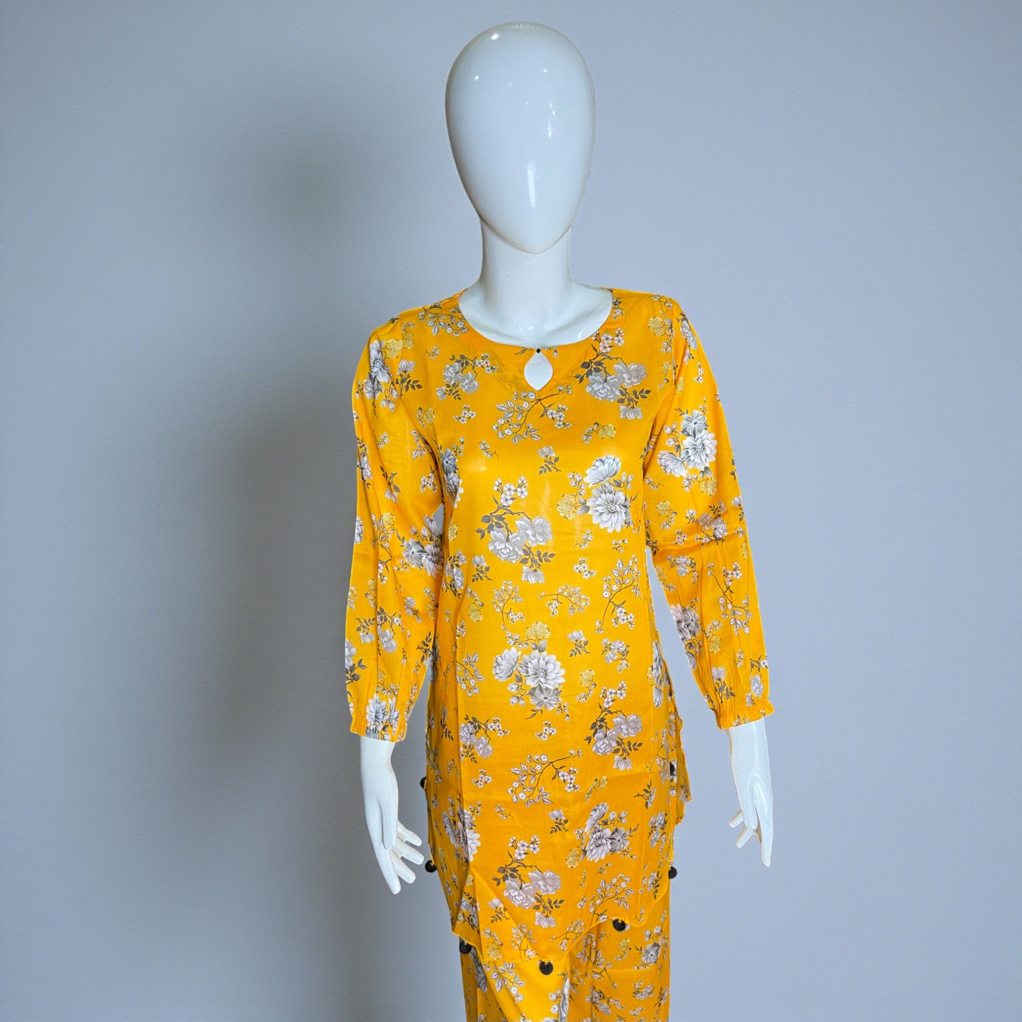 Ready To Wear Stitched Yellow Floral Printed Cotton 2-Piece Salwar Kameez