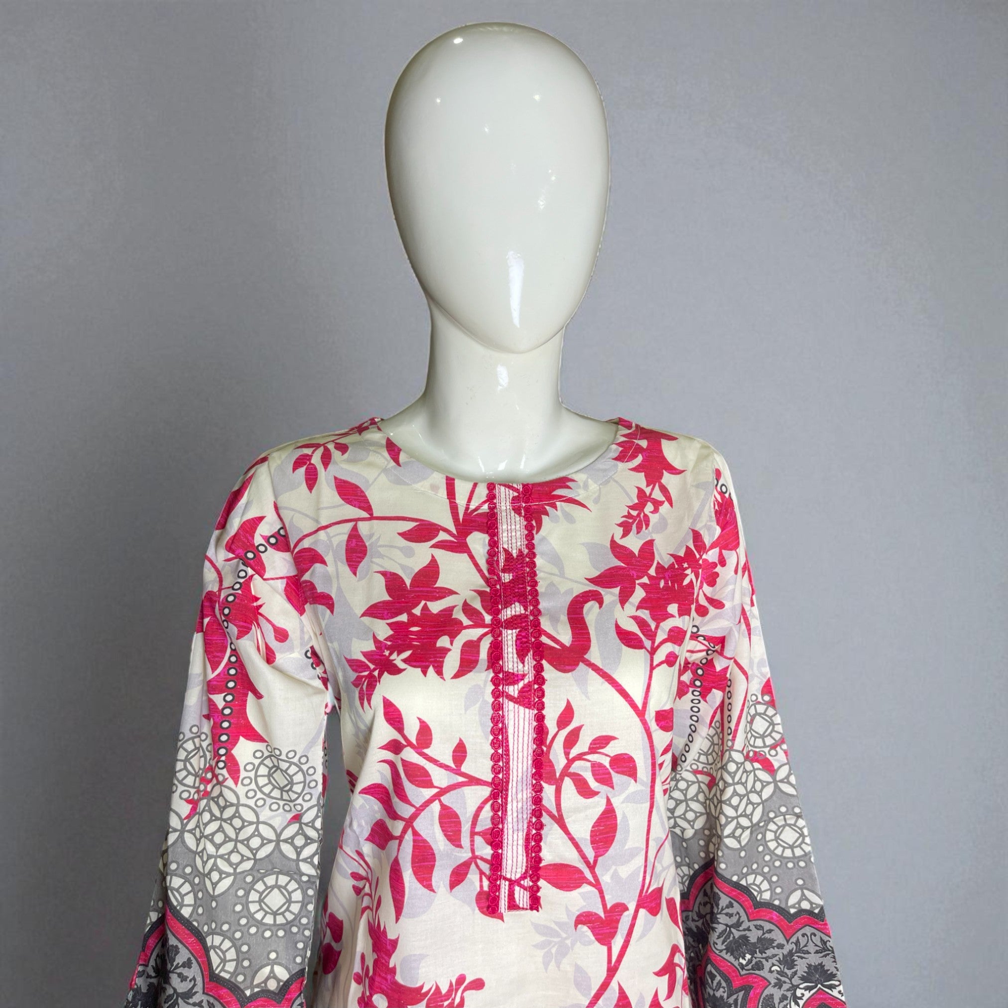 Ready To Wear Stitched White & Pink Digital Printed Cotton 2-Piece Salwar Kameez