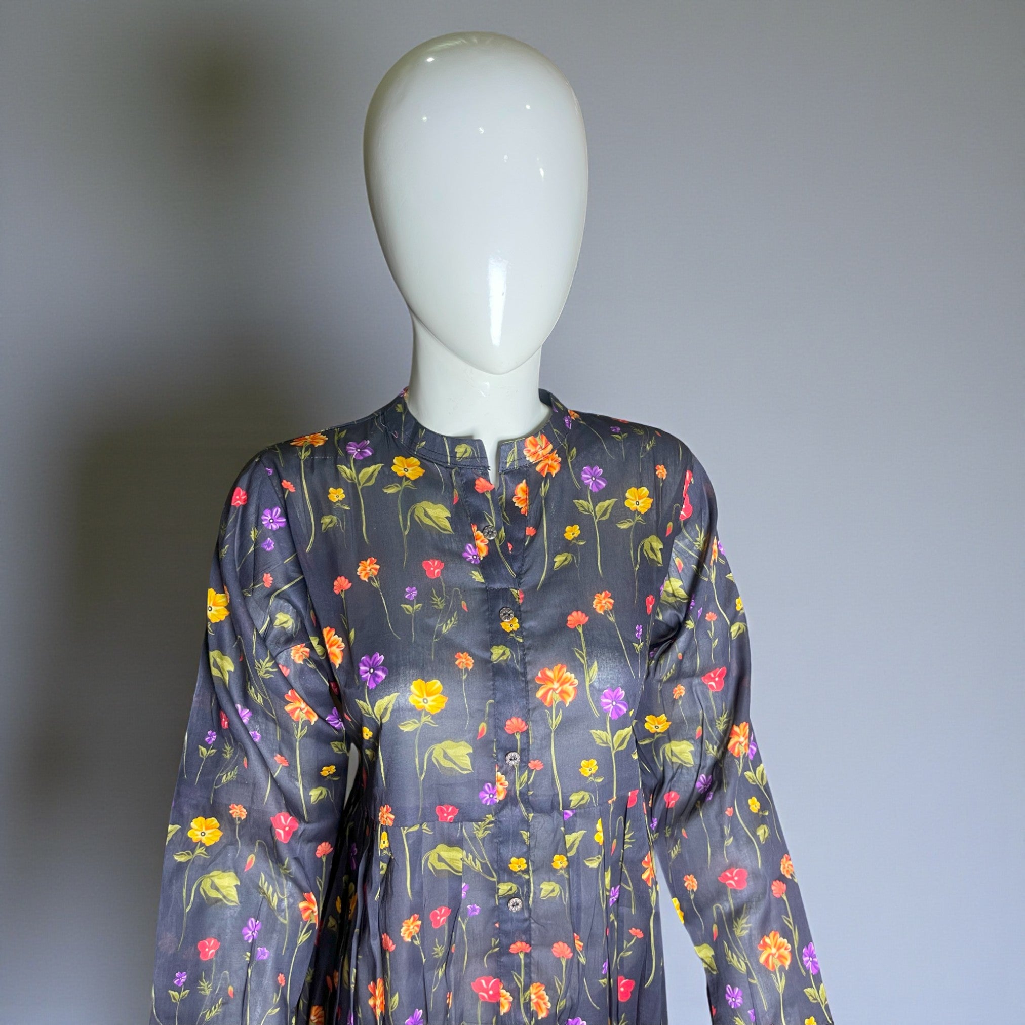 Ready To Wear Stitched Black Floral Printed Cotton Maxi Dress
