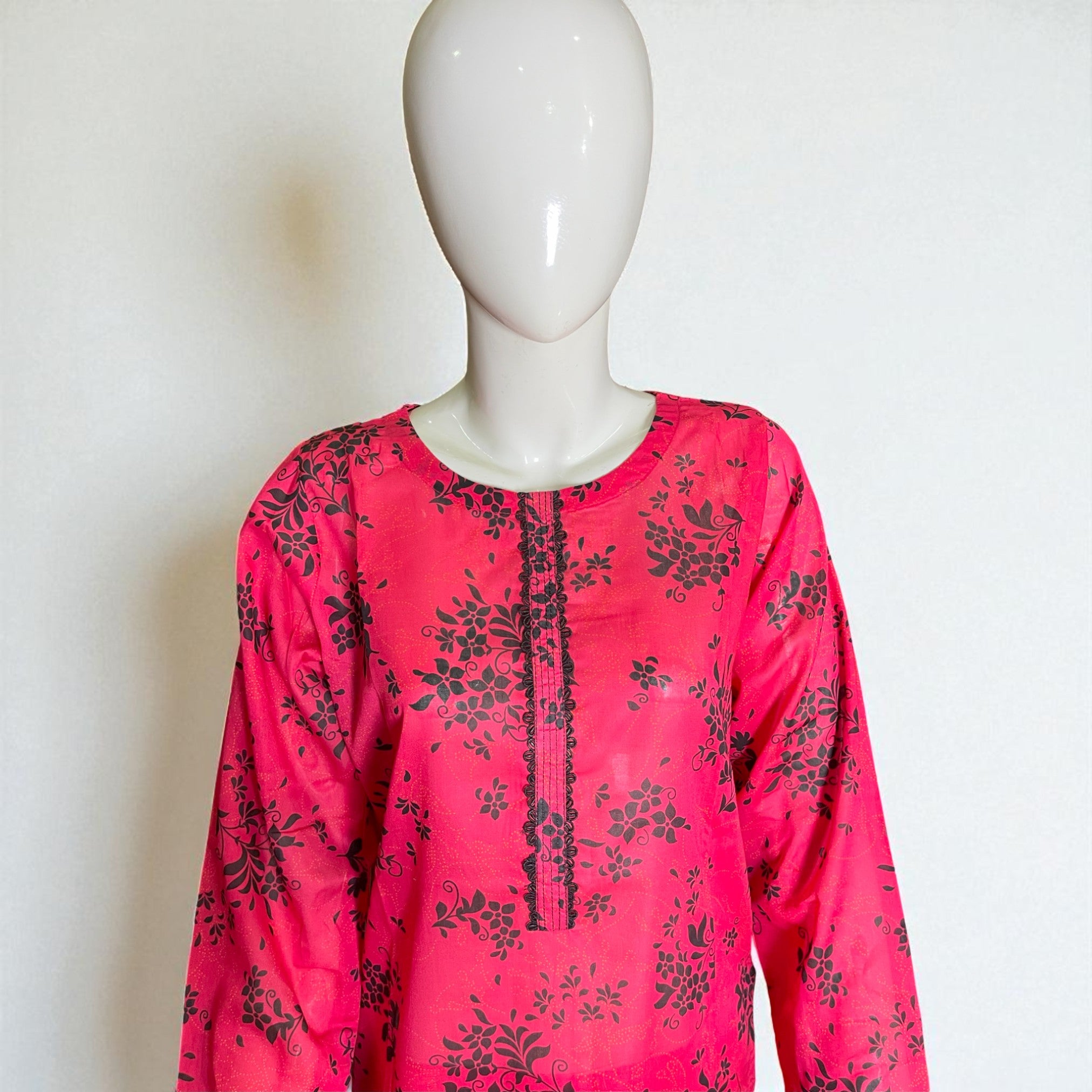 Ready To Wear Stitched Pink & Black Printed Cotton 2-Piece Salwar Kameez