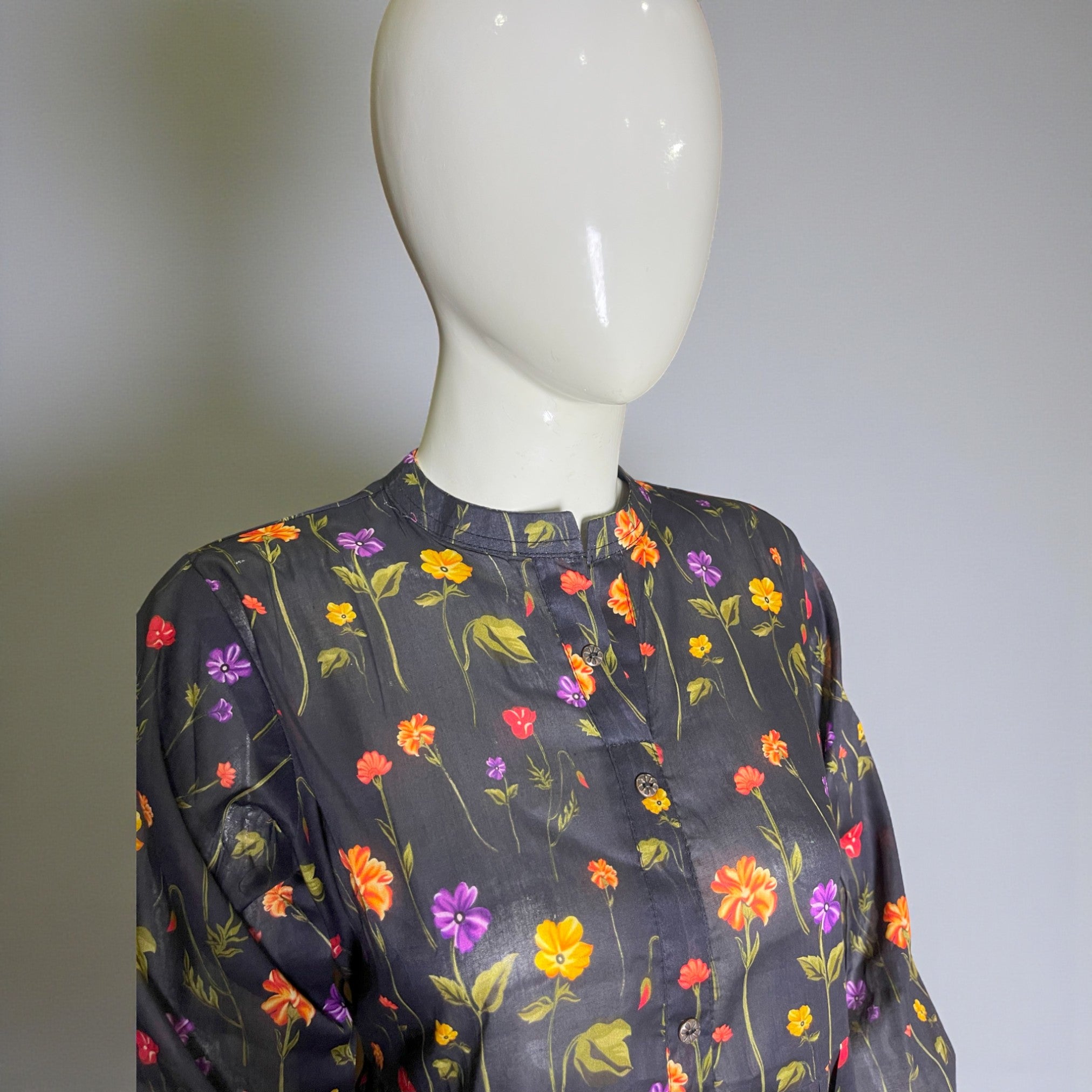 Ready To Wear Stitched Black Floral Printed Cotton Maxi Dress