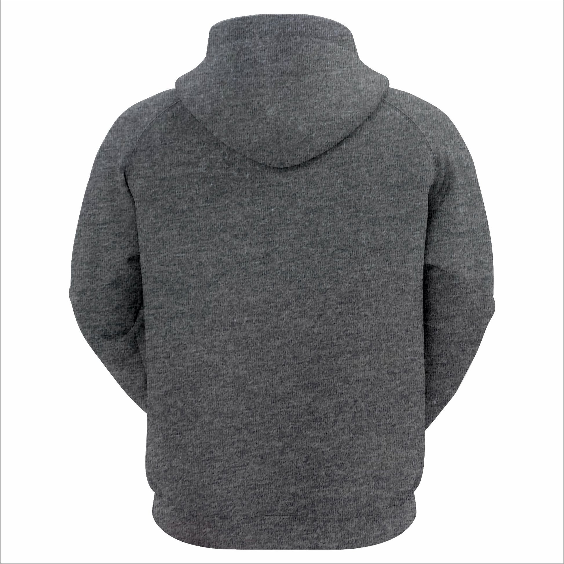 Gray hoodie shown from the back on a white background