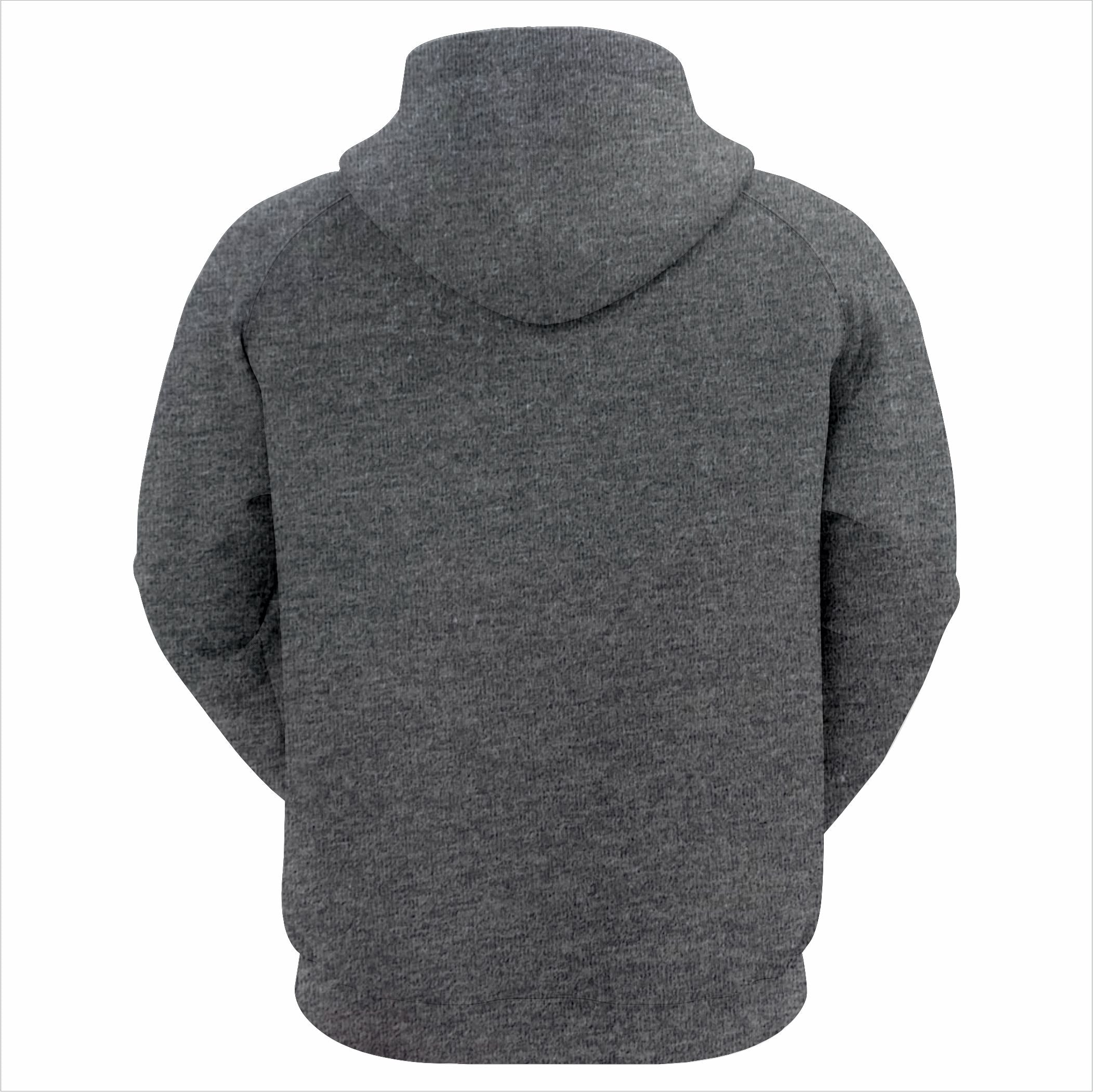 Gray hoodie shown from the back on a white background