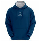 Zeene Essential blue hoodie front view with logo.