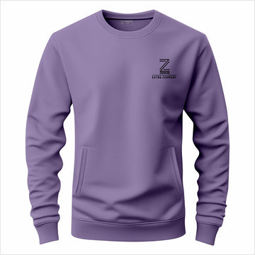 Lavender crewneck sweatshirt with "Extra Comfort" logo on chest.