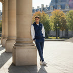 Zeene Urban Classic Zip-Up Hoodie Tracksuit | Navy Blue & White