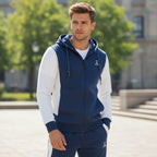 Zeene Urban Classic Zip-Up Hoodie Tracksuit | Navy Blue & White