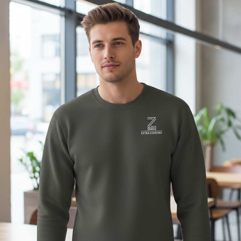 Dark gray long-sleeve shirt with a logo on the chest against a white background